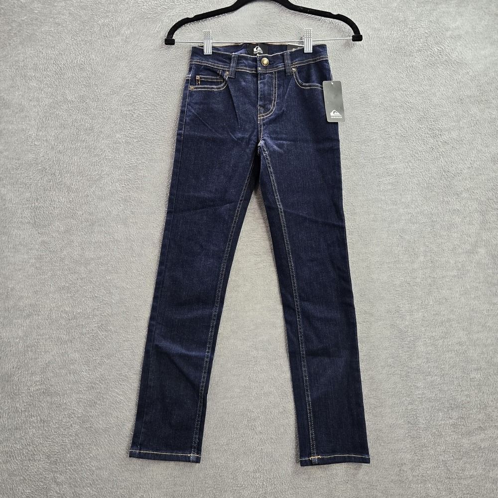 Quiksilver Boys Jeans 22 Dark Blue Denim Logo Button 25" Inseam Cotton NWT